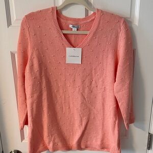 Croft & Barrow V-Neck Swiss Dot-Textured 3/4 sleeve Sweater cotton Large NWT